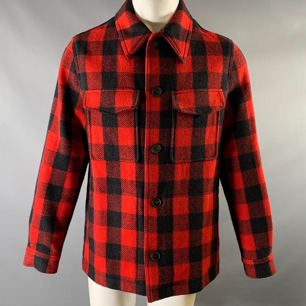 AMI by ALEXANDRE MATTIUSSI Size M Red Black Buffalo Plaid Wool Worker Jacket